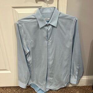 Blue slim fit patterned dress shirt